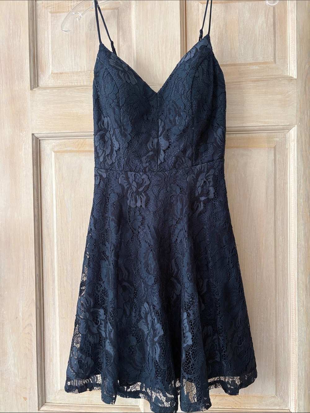Lace Spaghetti-Strap Black Mini Dress